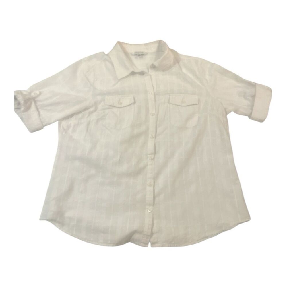 Croft & Barrow Women's XL Plaid Short Sleeve White shirt - Picture 3 of 13